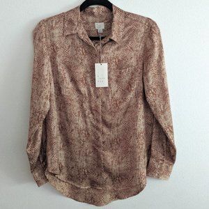NWT A New Day Silky Animal Print Button Down Long Sleeve Blouse Size Small